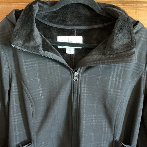 Jaclyn Smith Herringbone Black Trench Coat with Hood - Picture 2 of 8